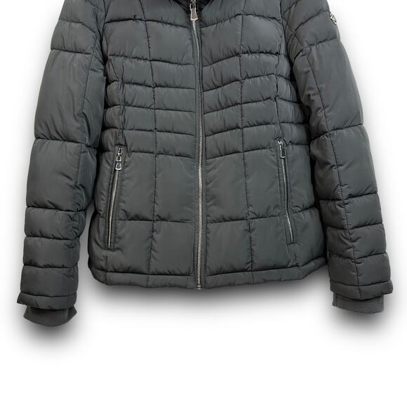 Womens Calvin Klein Repel 2 Degree Puffer Jacket Coat Faux Fur Collar Gray Small - Picture 4 of 10